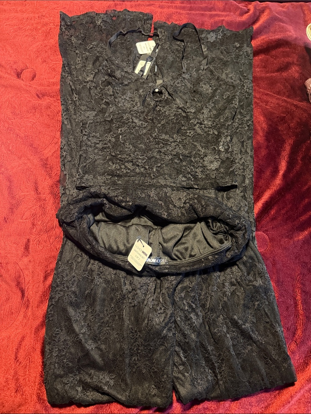 Fashion Nova Black Lace Chemise Romper